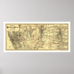 Poster Carte 1882 de rail de la Californie et du Nevada