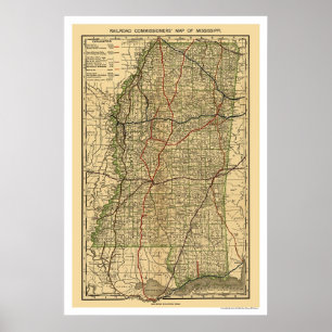 Poster Carte 1888 de chemin de fer du Mississippi