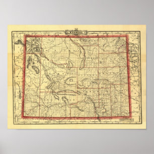 Poster Carte 1895 du Wyoming