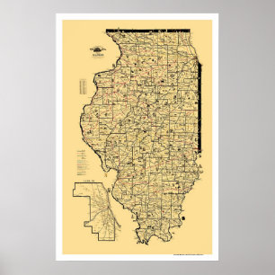 Poster Carte 1897 de chemin de fer de l'Illinois