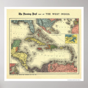 Poster Carte 1898 des Antilles Evening Post