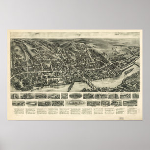 Poster Carte 1919 panoramique d'oeil d'oiseaux de Shelton