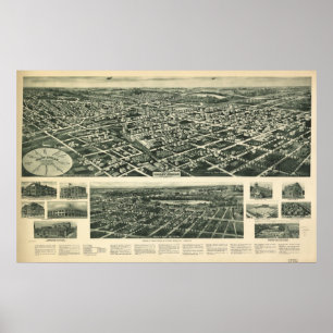 Poster Carte 1924 panoramique de vue d'oeil d'oiseaux du