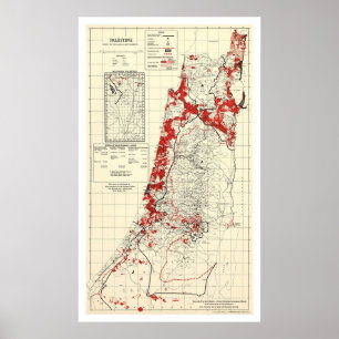 Poster Carte 1949 de village de la Palestine