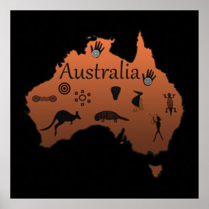 Poster carte aborigène australienne avec symboles