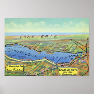 Poster Carte aérienne de lac et de villes environnantes