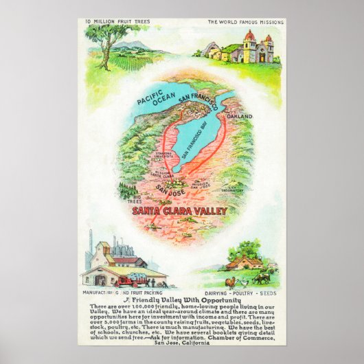 Poster Carte aérienne du comté de Père Noël Clara avec si (Devant)