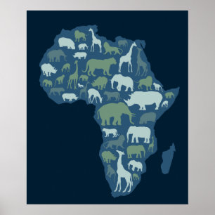 Poster Carte africaine avec la silhouette d'animaux
