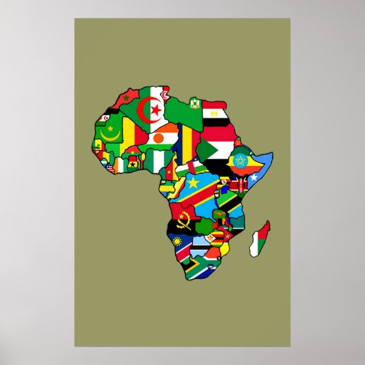 Poster Carte africaine drapeaux dans les cartes des pays (Devant)