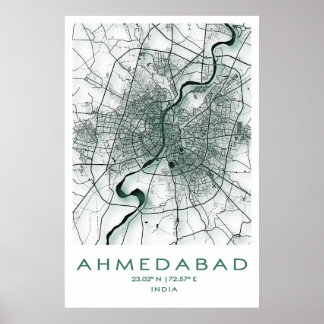 Poster Carte Ahmedabad | Gujarat | Inde