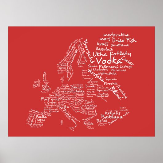 Poster Carte alimentaire de l'Europe (Rouge) (Devant)