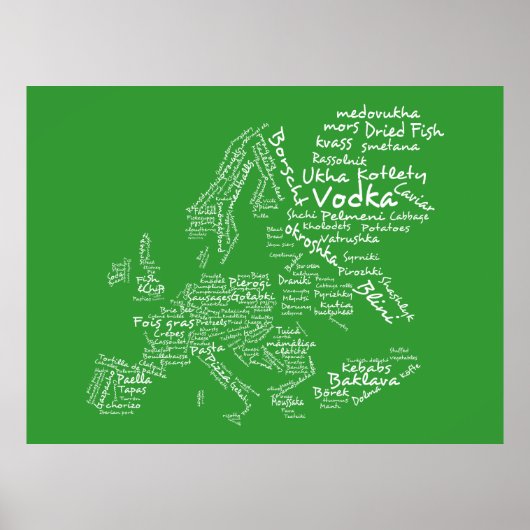 Poster Carte alimentaire de l'Europe (verte) (Devant)