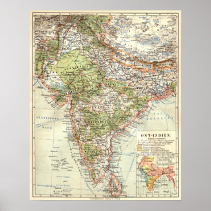 Poster Carte allemande de l'Inde