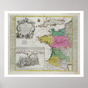 Poster Carte allemande montrant les attaques navales angl