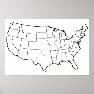 Poster Carte américaine - Plan blanc États-Unis