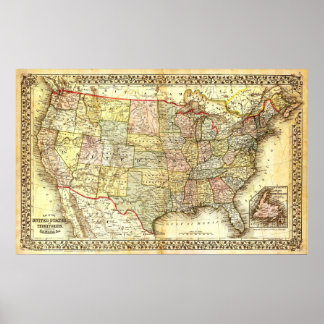 Poster Carte Amérique du Nord