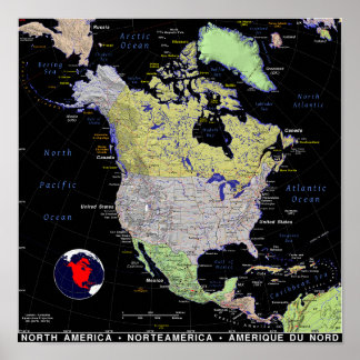 Poster Carte Amérique du Nord