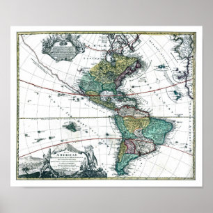 Poster Carte Amérique du Sud et Amérique du Nord 1725