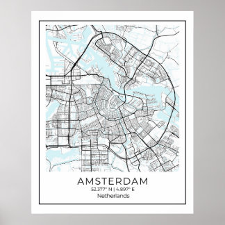 Poster Carte Amsterdam Imprimer - Amsterdam Carte Noir & 