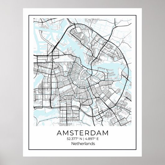 Poster Carte Amsterdam Imprimer - Amsterdam Carte Noir &  (Devant)