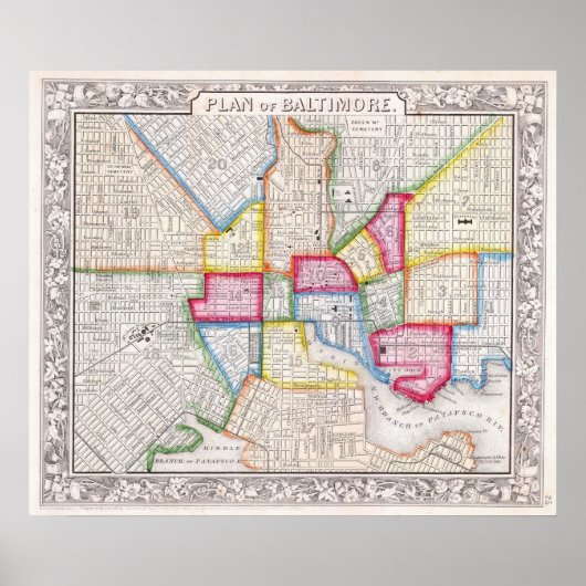 Poster Carte ancienne de Baltimore, 1860 (Devant)