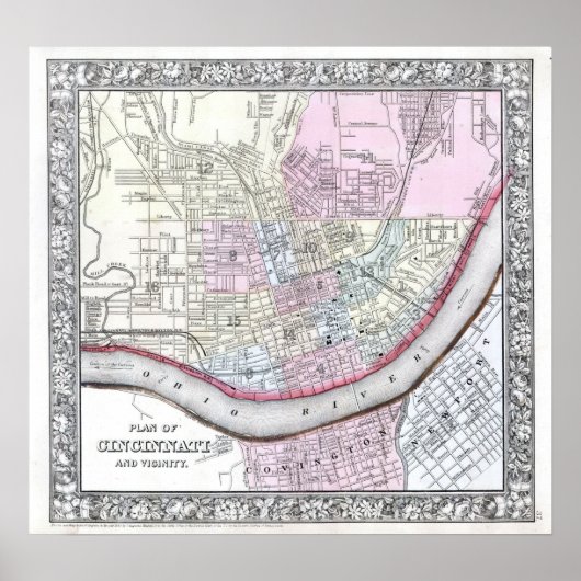 Poster Carte ancienne de Cincinnati, 1864 (Devant)