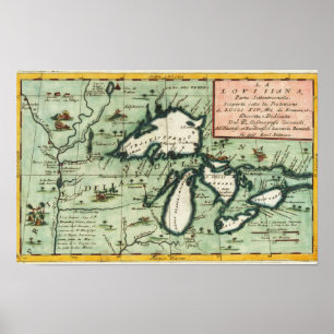 Poster Carte ancienne de la région du Michigan
