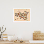 Poster Carte ancienne de la Sicile imprimée (Cuisine)