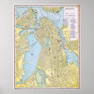 Poster Carte ancienne de la ville de Boston 1888