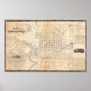 Poster Carte ancienne de la ville d'Indianapolis 1836