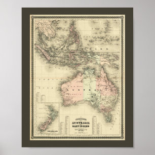 Poster Carte ancienne de l'Australie et des Indes orienta