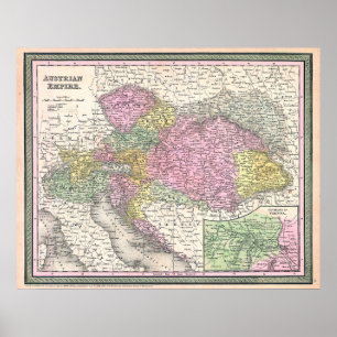 Poster Carte ancienne de l'Autriche, 1853