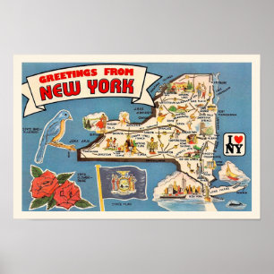 Poster Carte ancienne de l'État de New York 18x12 Impress