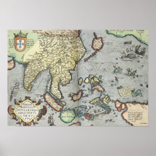 Poster Carte ancienne de l'Inde 1592