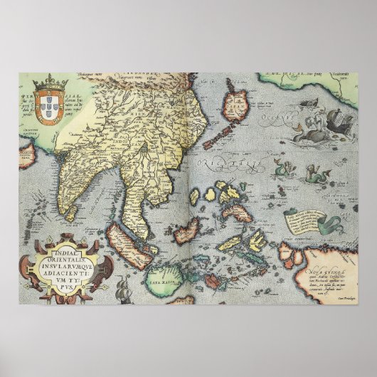 Poster Carte ancienne de l'Inde | 1592 (Devant)