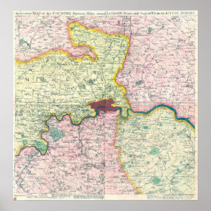Poster Carte ancienne de Londres et ses environs, 1764