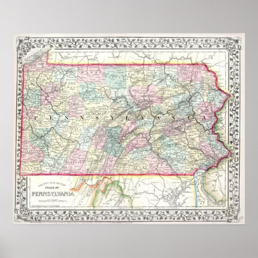 Poster Carte ancienne de Pennsylvanie, 1867 (Devant)