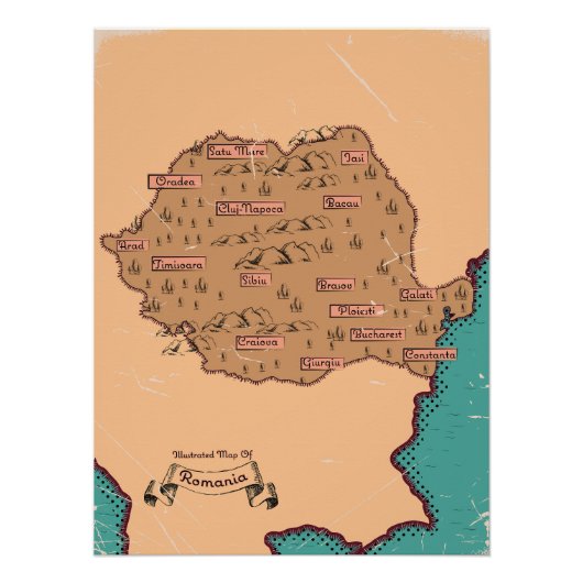 Poster Carte ancienne des comtés de Roumanie (Devant)