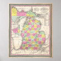Carte ancienne du Michigan, 1853