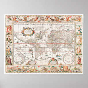 Poster Carte ancienne du monde 