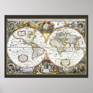 Poster Carte ancienne du monde par Hendrik Hondius, 1630