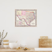 Poster Carte ancienne du Texas, 1864 (Cuisine)