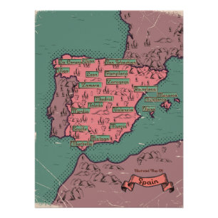Poster Carte ancienne vintage d'Espagne