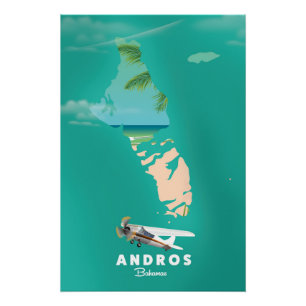 Poster Carte Andros Bahamas Vacances.