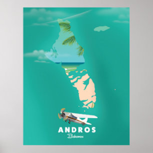 Poster Carte Andros Bahamas Vacances.