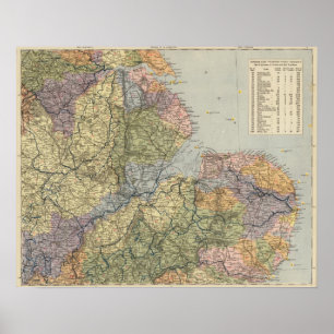 Poster Carte Angleterre, Pays de Galles 4 de ligne de