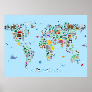 Poster Carte animale du monde