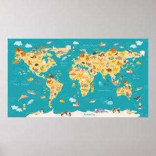 Poster Carte animale du monde pour les enfants