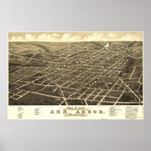 Poster Carte Ann Arbor Birdseye