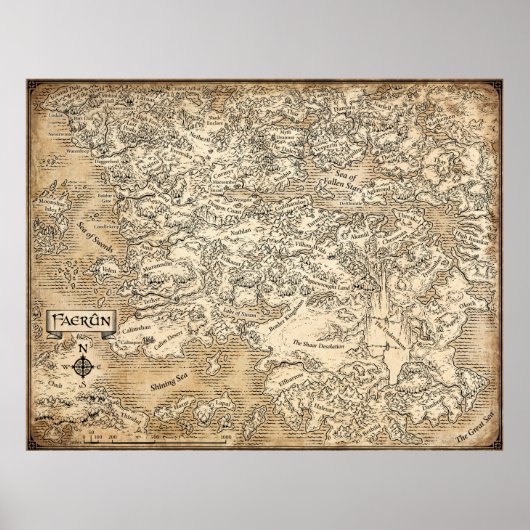Poster Carte annotée de Faerun // Les royaumes oubliés (Devant)